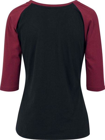 T-shirt manches longues  de Urban Classics - T-Shirt Manches 3/4 Raglan Femme - XS à S - pour Femme - noir/bourgogne - Urban Classics - View 2