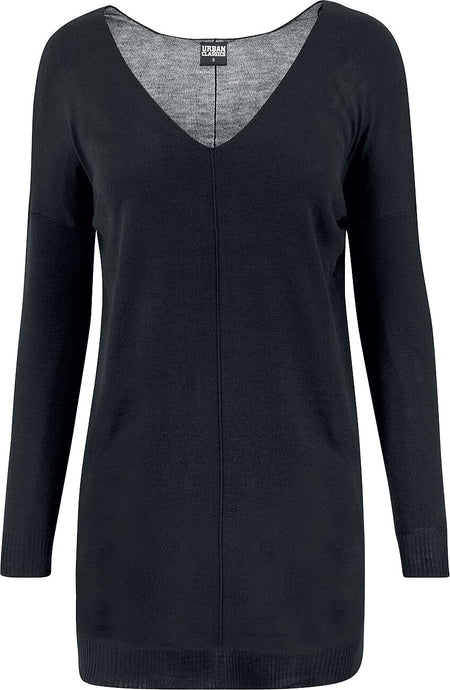 Sweat-shirt  de Urban Classics - Sweat Fin Tricot Oversize Col V - S à 4XL - pour Femme - noir - Urban Classics