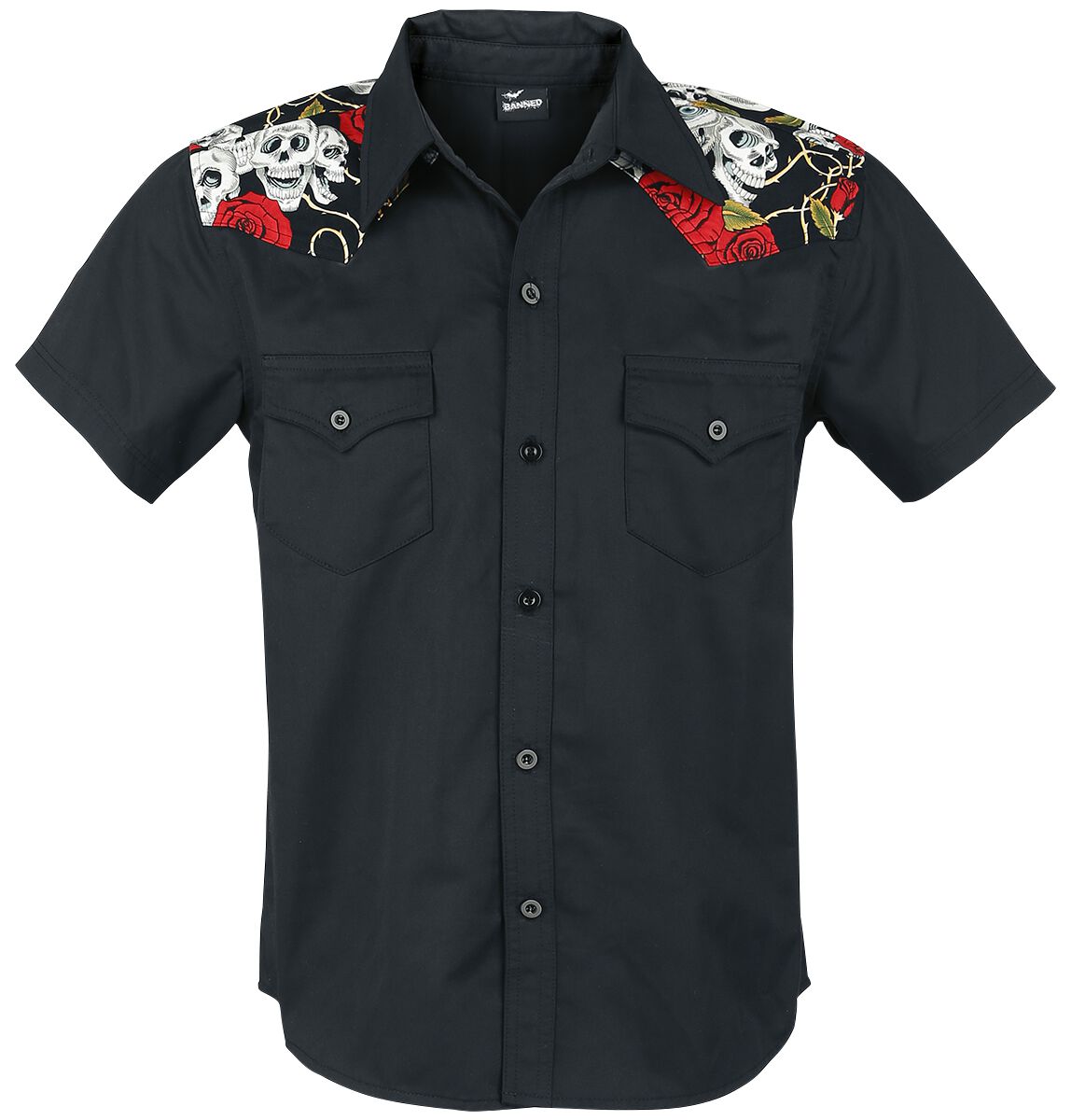 Chemise manches courtes Rockabilly de Banned Alternative - Skull Rose - M - pour Homme - noir - Banned Alternative