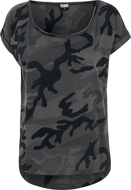 T-Shirt Manches courtes  de Urban Classics - T-shirt Camouflage Back Shaped - XS à 5XL - pour Femme - camouflage sombre - Urban Classics