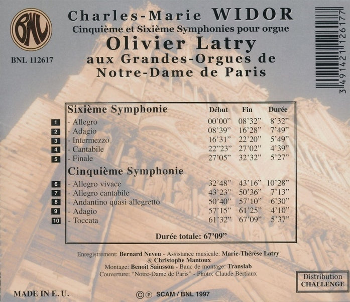 Symphonies pour orgue numéros 5 et 6 - Front Cover