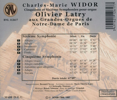 Symphonies pour orgue numéros 5 et 6 - Front Cover