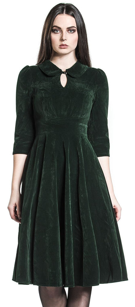 Robe mi-longue Rockabilly de H&R London - Robe De Cocktail En Velours - XS à 4XL - pour Femme - vert foncé - H&R London