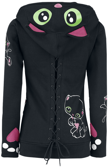 Sweat-shirt zippé à capuche  de Cupcake Cult - Black Cat Hood - S à XXL - pour Femme - noir - Cupcake Cult - View 2