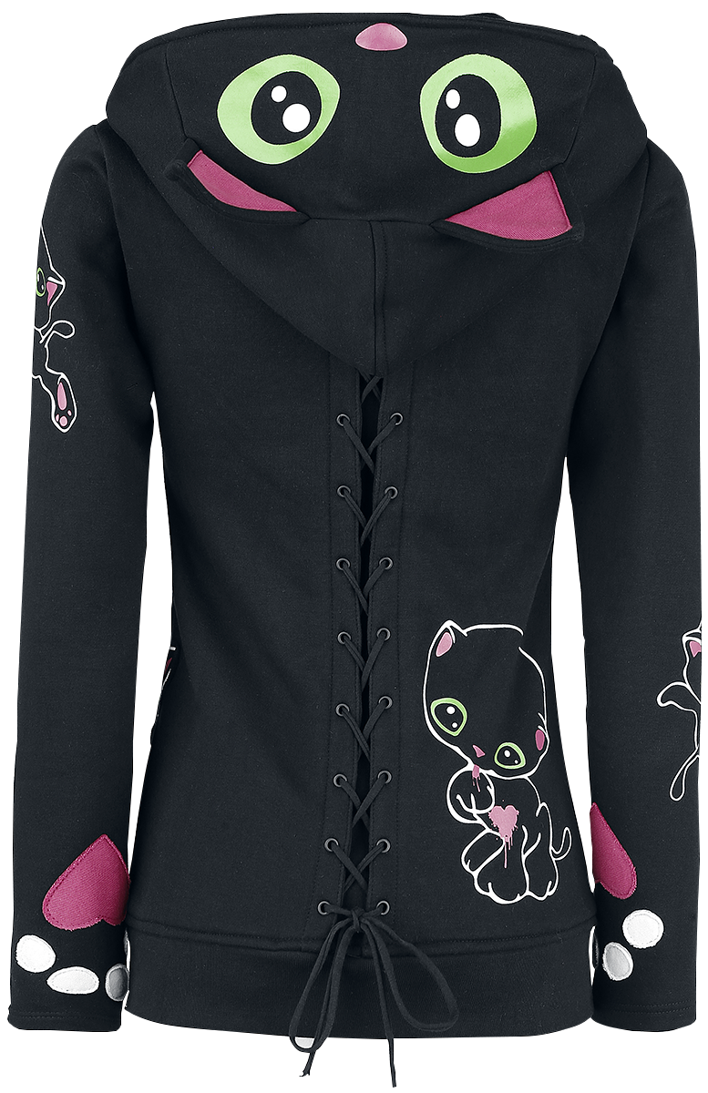 Sweat-shirt zippé à capuche  de Cupcake Cult - Black Cat Hood - S à XXL - pour Femme - noir - Cupcake Cult - View 2