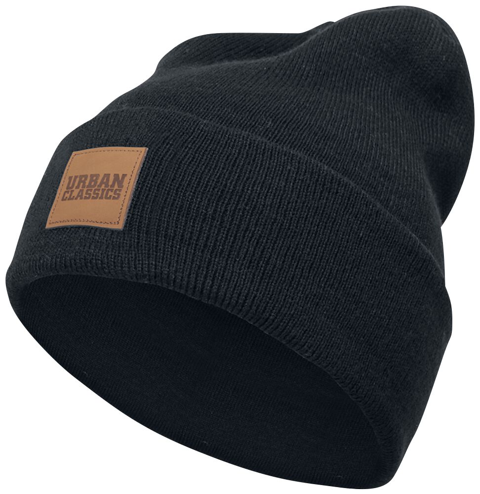 Bonnet  de Urban Classics - Bonnet Long Avec Patch En Cuir - pour Unisexe - noir - Urban Classics