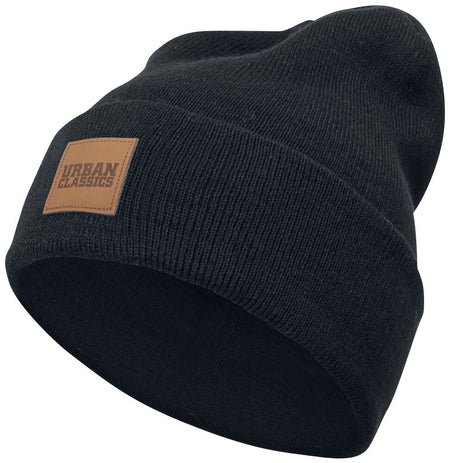 Bonnet  de Urban Classics - Bonnet Long Avec Patch En Cuir - pour Unisexe - noir - Urban Classics