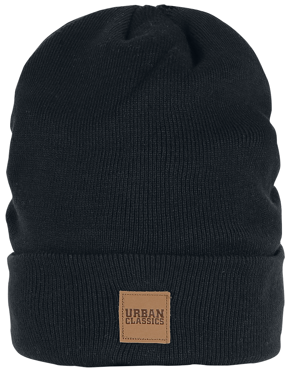 Bonnet  de Urban Classics - Bonnet Long Avec Patch En Cuir - pour Unisexe - noir - Urban Classics - View 2
