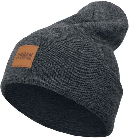 Bonnet  de Urban Classics - Bonnet Long Avec Patch En Cuir - pour Unisexe - anthracite - Urban Classics