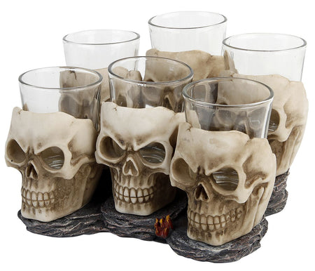 Lot de verres à shots Gothic de Nemesis Now - Six Shooter Skulls - pour Indifférent - blanc cassé - Nemesis Now