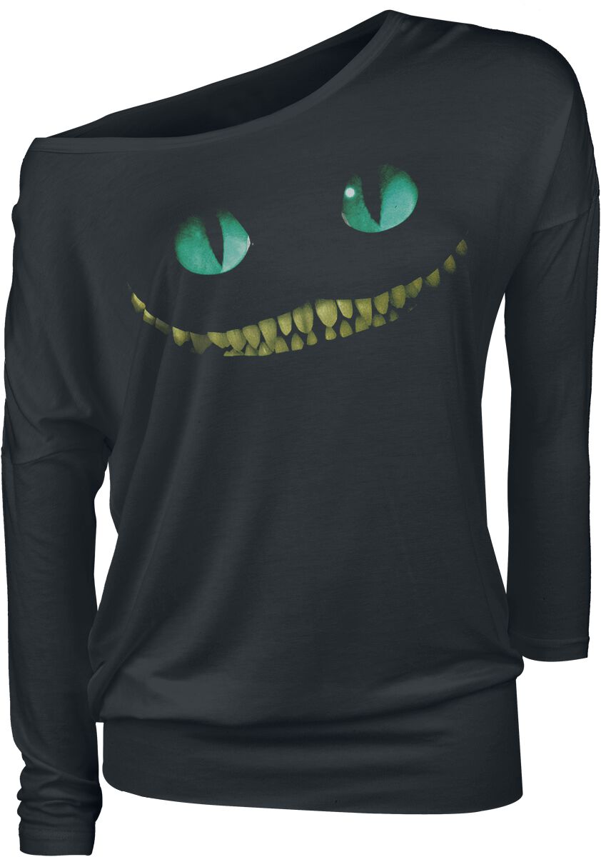 T-shirt manches longues Disney de Alice Au Pays Des Merveilles - Le Chat Du Cheshire - Smile - S à 5XL - pour Femme - noir - Alice Au Pays Des Merveilles