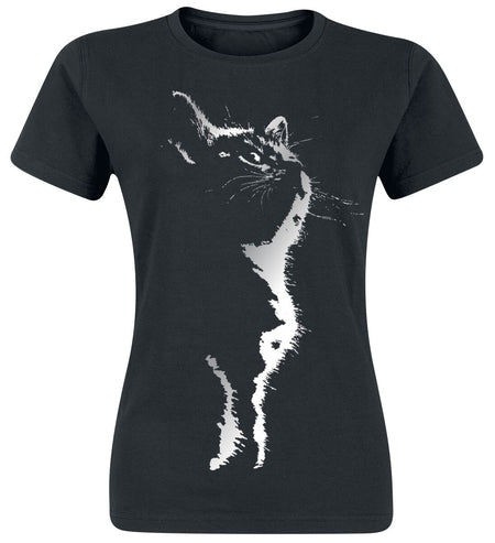 T-Shirt Manches courtes Fun de Tierisch - Cat Silhouette - XS à 3XL - pour Femme - noir - Tierisch