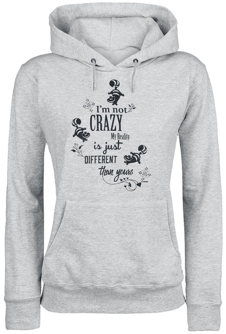 Sweat-shirt à capuche Disney de Alice Au Pays Des Merveilles - Le Chat Du Cheshire - I'm Not Crazy - XS à XXL - pour Femme - gris chiné - Alice Au Pays Des Merveilles