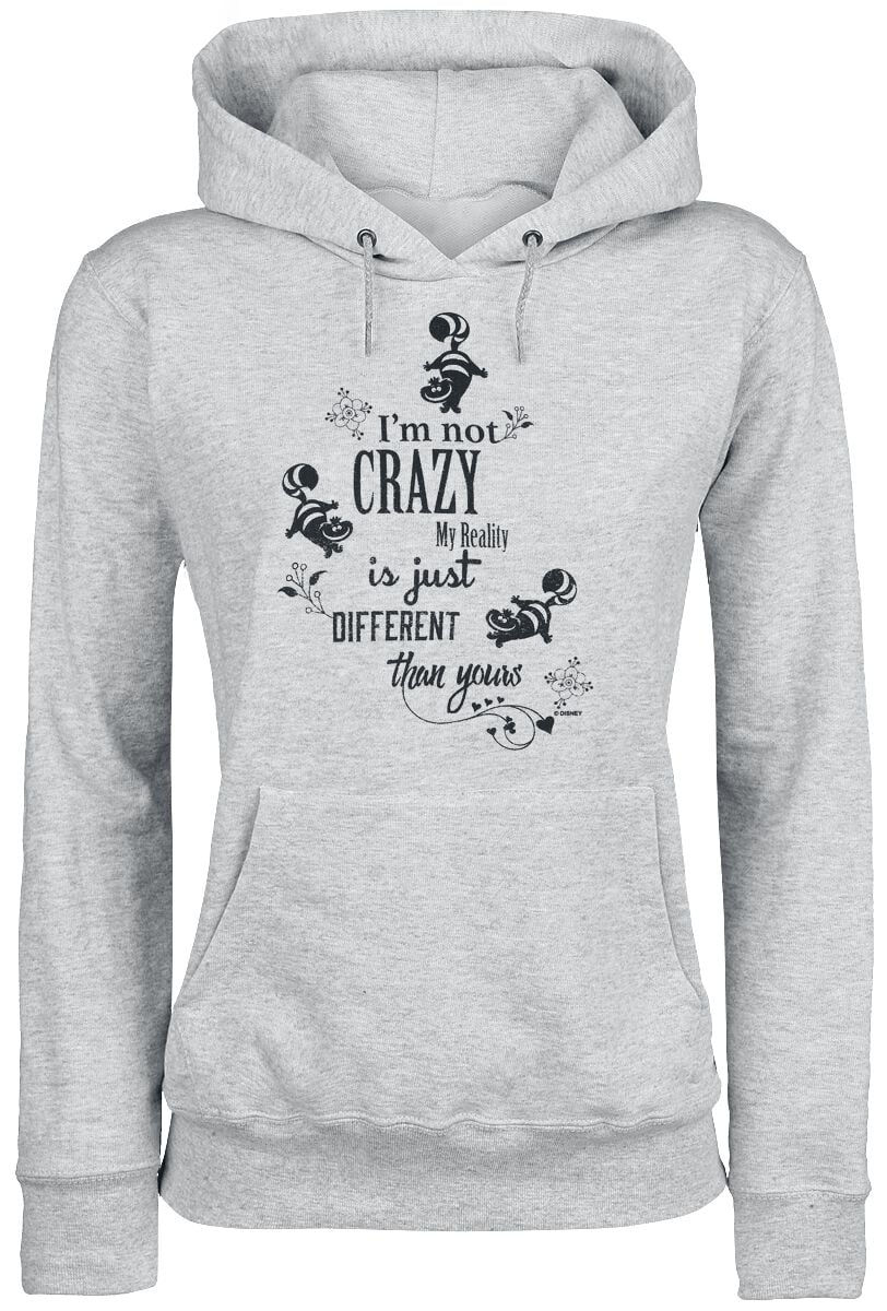 Sweat-shirt à capuche Disney de Alice Au Pays Des Merveilles - Le Chat Du Cheshire - I'm Not Crazy - XS à XXL - pour Femme - gris chiné - Alice Au Pays Des Merveilles