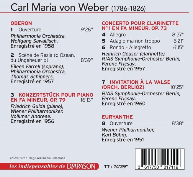 Oberon / Euryanthe / Konzertstück pour piano / Concerto pour clarinette - Front Cover