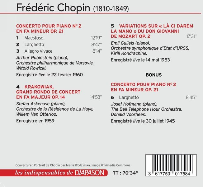 Chopin : Concerto pour piano Numéro 2, Krakowiak & Variations Opus 2 - Front Cover
