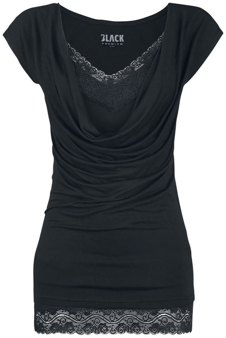 T-Shirt Manches courtes  de Black Premium by EMP - Emma - S à 3XL - pour Femme - noir/noir - Black Premium by EMP