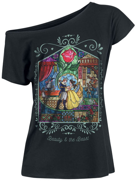 T-Shirt Manches courtes Disney de La Belle Et La Bête - Rose - S à 5XL - pour Femme - noir - La Belle Et La Bête