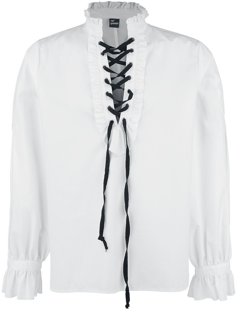 Chemise manches longues Gothic de Banned Alternative - Chemise à fronces et à laçage - S à XXL - pour Homme - blanc - Banned Alternative