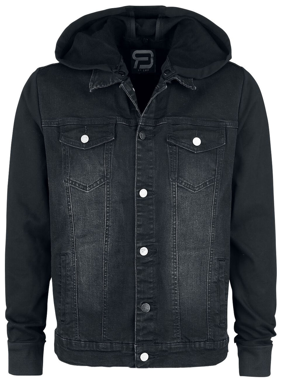 Veste en Jean Rockabilly de RED by EMP - Veste En Jean Avec Manches & Capuche En Sweat - S à XXL - pour Homme - noir - RED by EMP