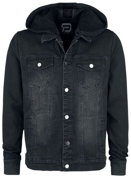 Veste en Jean Rockabilly de RED by EMP - Veste En Jean Avec Manches & Capuche En Sweat - S à 5XL - pour Homme - noir - RED by EMP