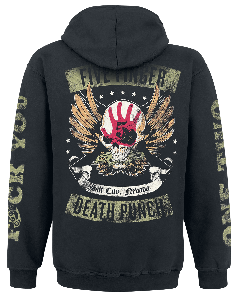 Sweat-shirt zippé à capuche  de Five Finger Death Punch - Locked & Loaded - M à 3XL - pour Homme - noir - Five Finger Death Punch - View 2