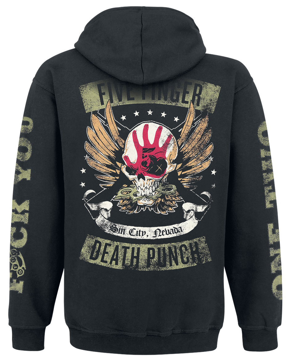 Sweat-shirt zippé à capuche  de Five Finger Death Punch - Locked & Loaded - M à 3XL - pour Homme - noir - Five Finger Death Punch - View 2