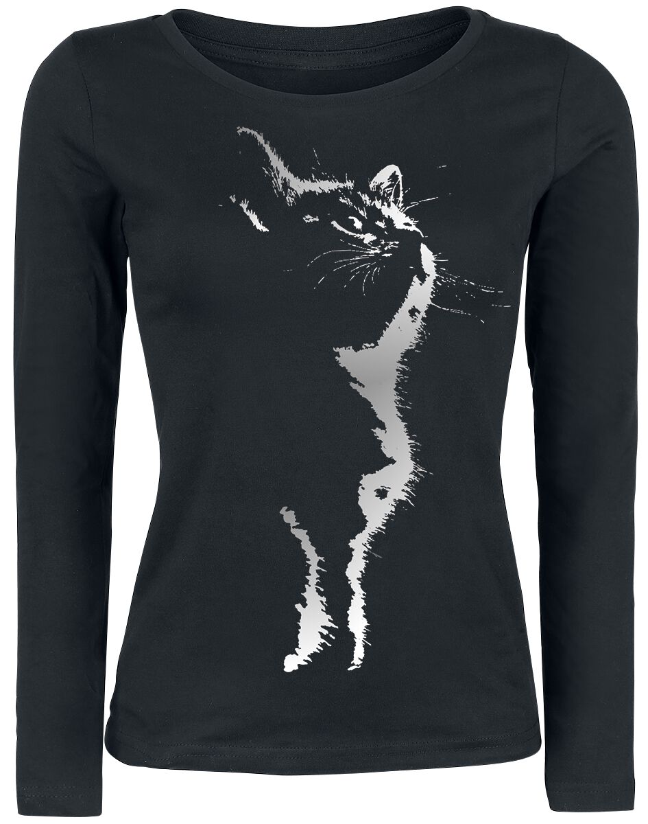 T-shirt manches longues Fun de Tierisch - Cat Silhouette - S à XXL - pour Femme - noir - Tierisch