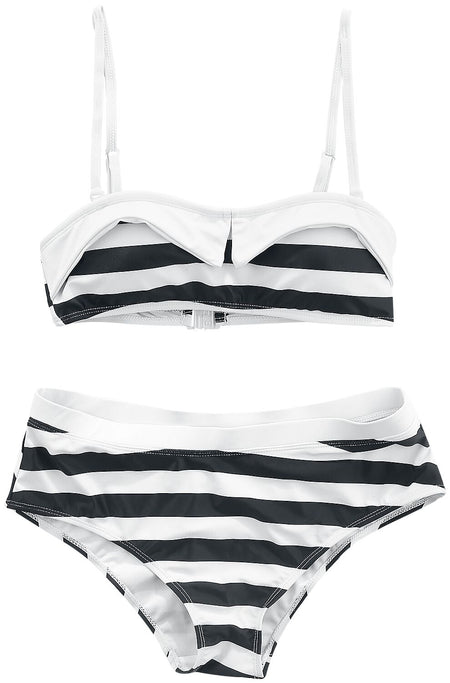 Bikini Rockabilly de Pussy Deluxe - Bikini Big Party Stripes - XS à S - pour Femme - noir/blanc - Pussy Deluxe