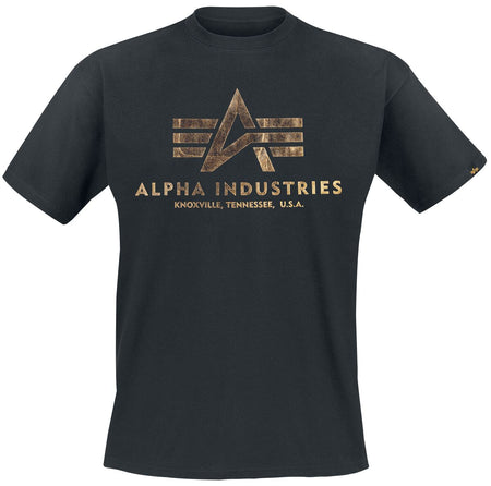T-Shirt Manches courtes  de Alpha Industries - T-Shirt Basic - S à 3XL - pour Homme - noir/or - alpha industries