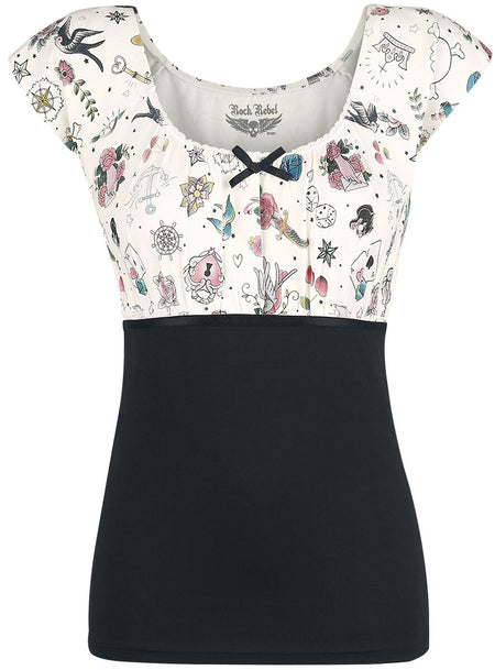 T-Shirt Manches courtes Rockabilly de Rock Rebel by EMP - Skinny Minnie - S à 3XL - pour Femme - noir - Rock Rebel by EMP