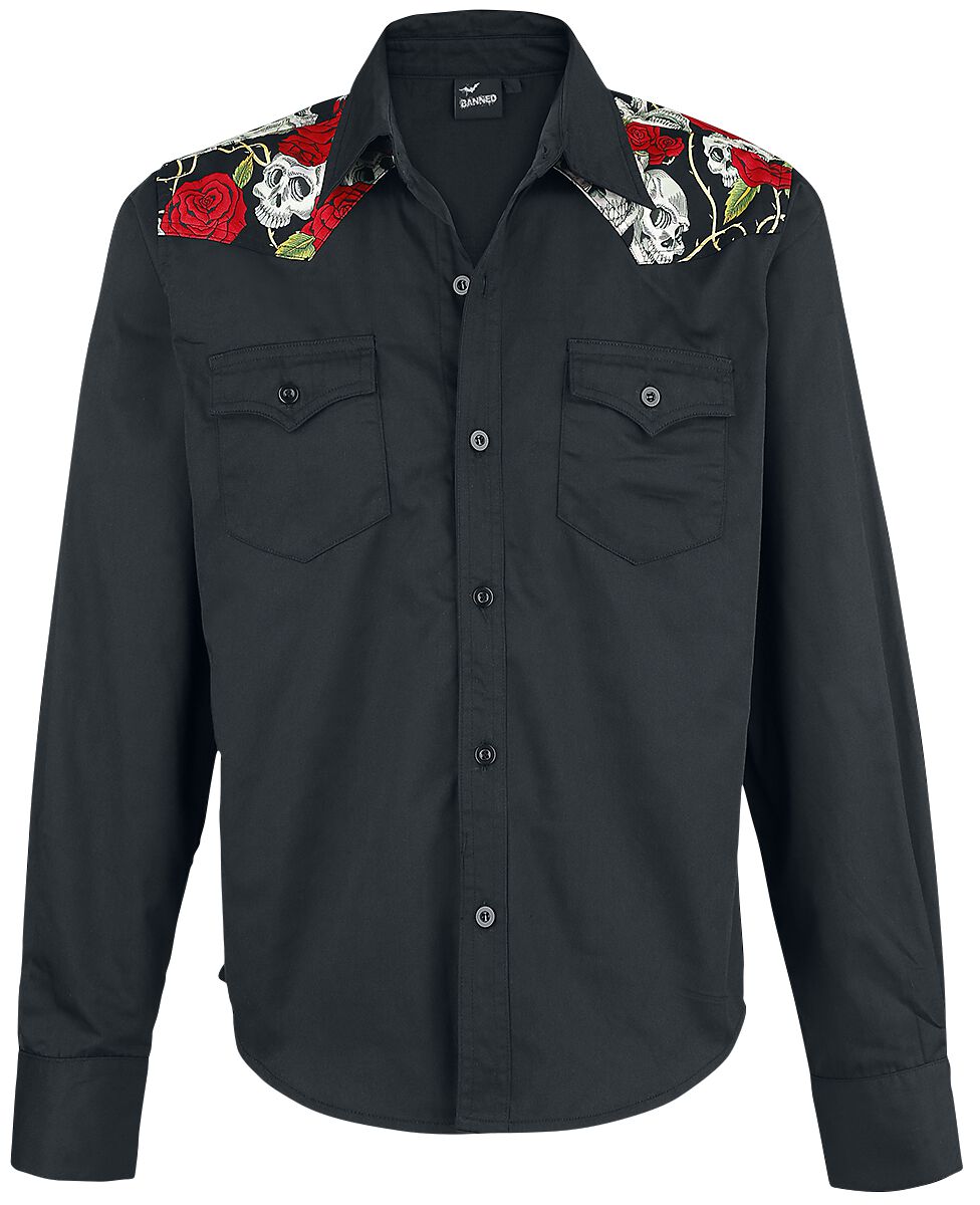 Chemise manches longues Rockabilly de Banned Alternative - Skull Rose - S à 5XL - pour Homme - noir - Banned Alternative