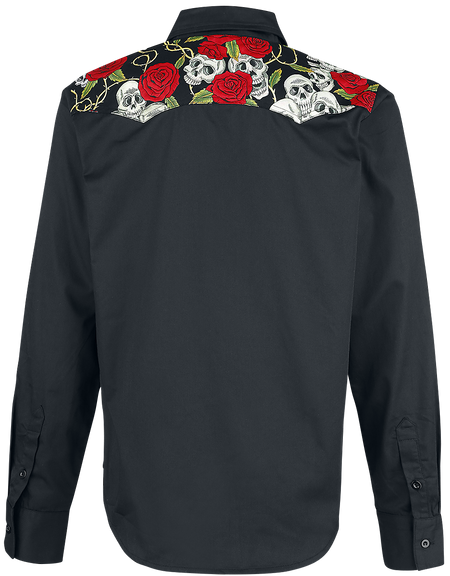 Chemise manches longues Rockabilly de Banned Alternative - Skull Rose - S à 5XL - pour Homme - noir - Banned Alternative - View 2
