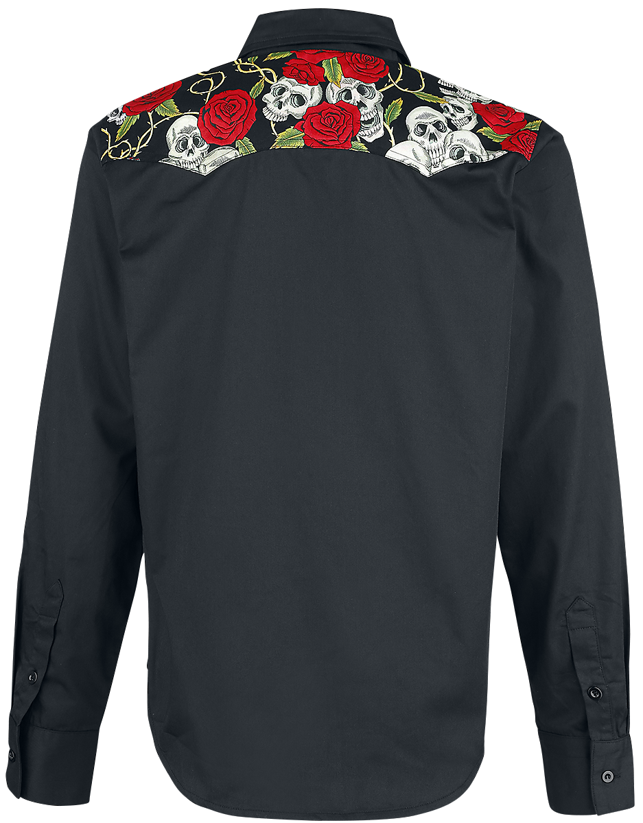 Chemise manches longues Rockabilly de Banned Alternative - Skull Rose - S à 5XL - pour Homme - noir - Banned Alternative - View 2