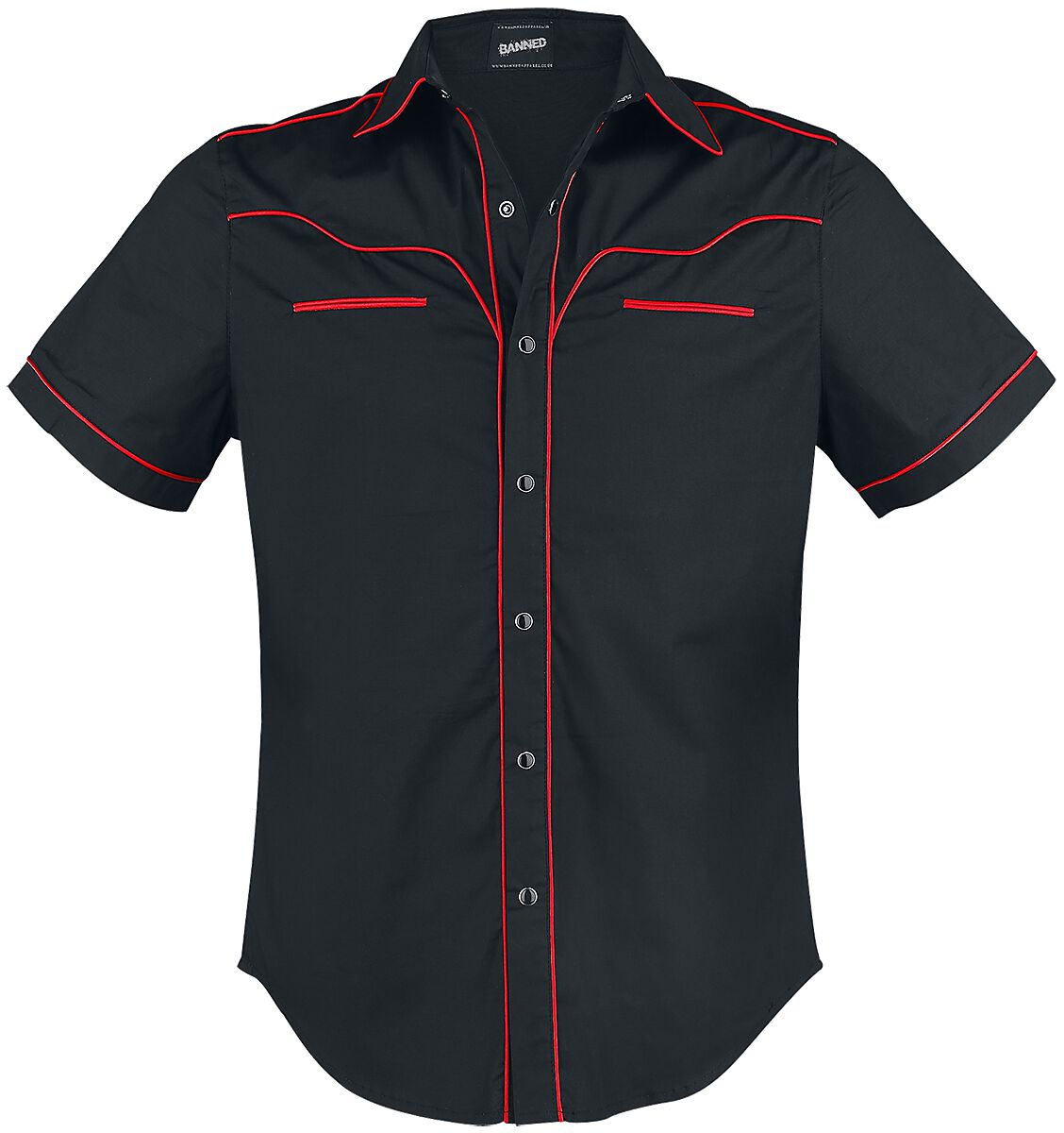 Chemise manches courtes Rockabilly de Banned Alternative - Coutures Unies - S à 5XL - pour Homme - noir/rouge - Banned Alternative