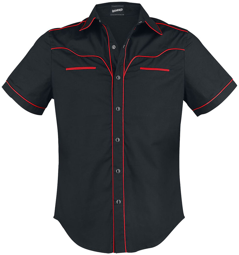 Chemise manches courtes Rockabilly de Banned Alternative - Coutures Unies - S à 5XL - pour Homme - noir/rouge - Banned Alternative