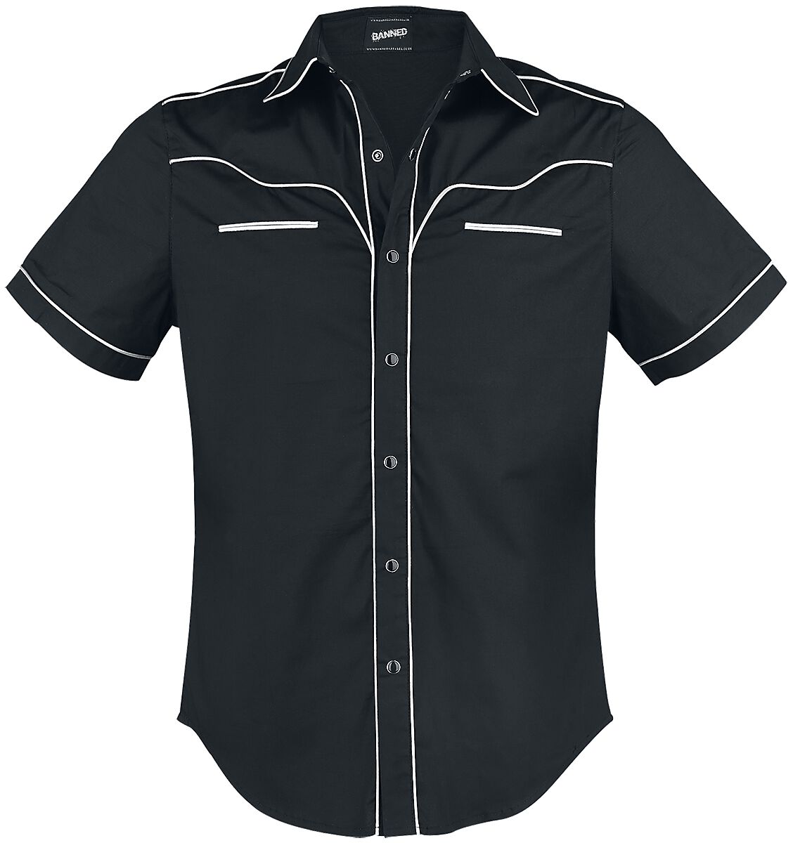 Chemise manches courtes Rockabilly de Banned Alternative - Coutures Unies - S à 5XL - pour Homme - noir/blanc - Banned Alternative