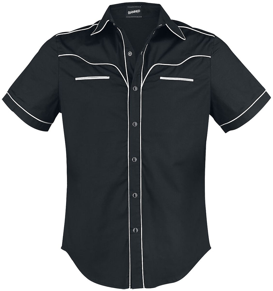 Chemise manches courtes Rockabilly de Banned Alternative - Coutures Unies - S à 5XL - pour Homme - noir/blanc - Banned Alternative