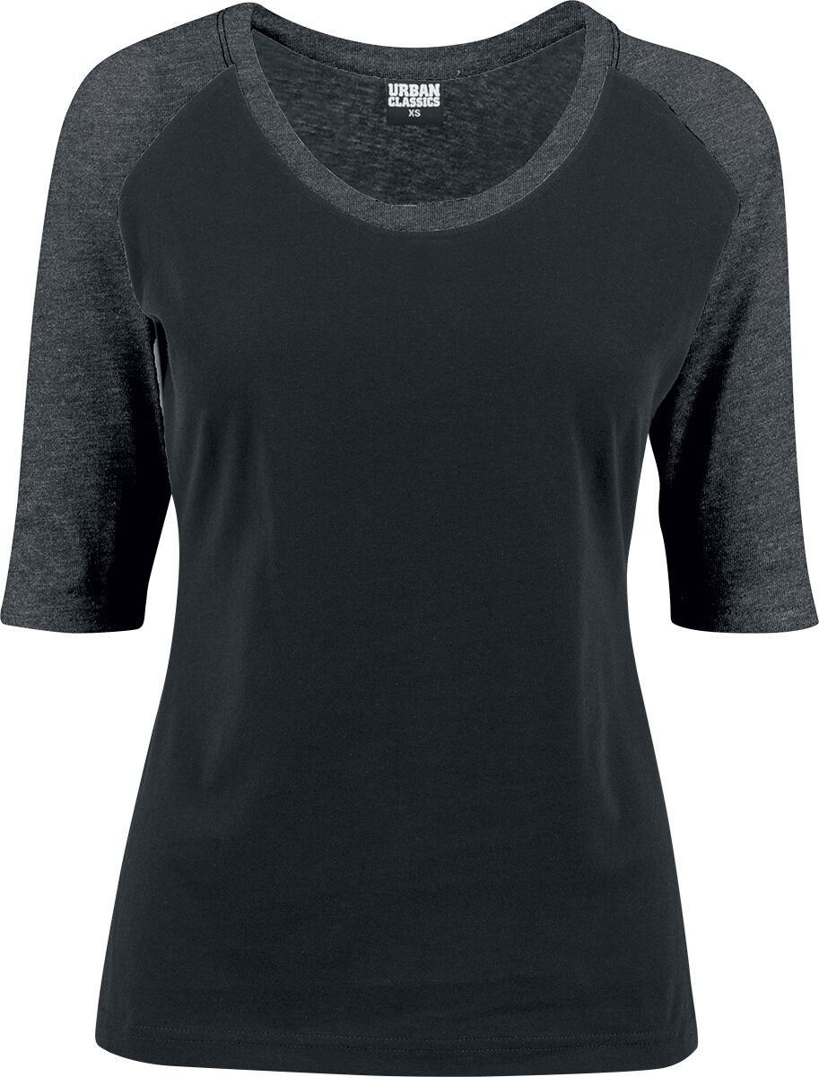 T-shirt manches longues  de Urban Classics - T-Shirt Manches 3/4 Raglan Femme - XS à S - pour Femme - noir/anthracite - Urban Classics
