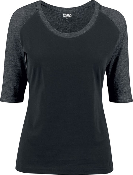 T-shirt manches longues  de Urban Classics - T-Shirt Manches 3/4 Raglan Femme - XS à S - pour Femme - noir/anthracite - Urban Classics