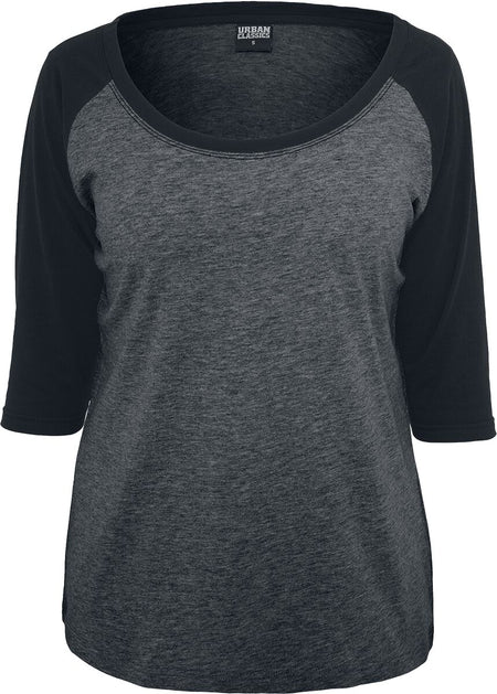 T-shirt manches longues  de Urban Classics - T-Shirt Manches 3/4 Raglan Femme - XS à S - pour Femme - anthracite/noir - Urban Classics