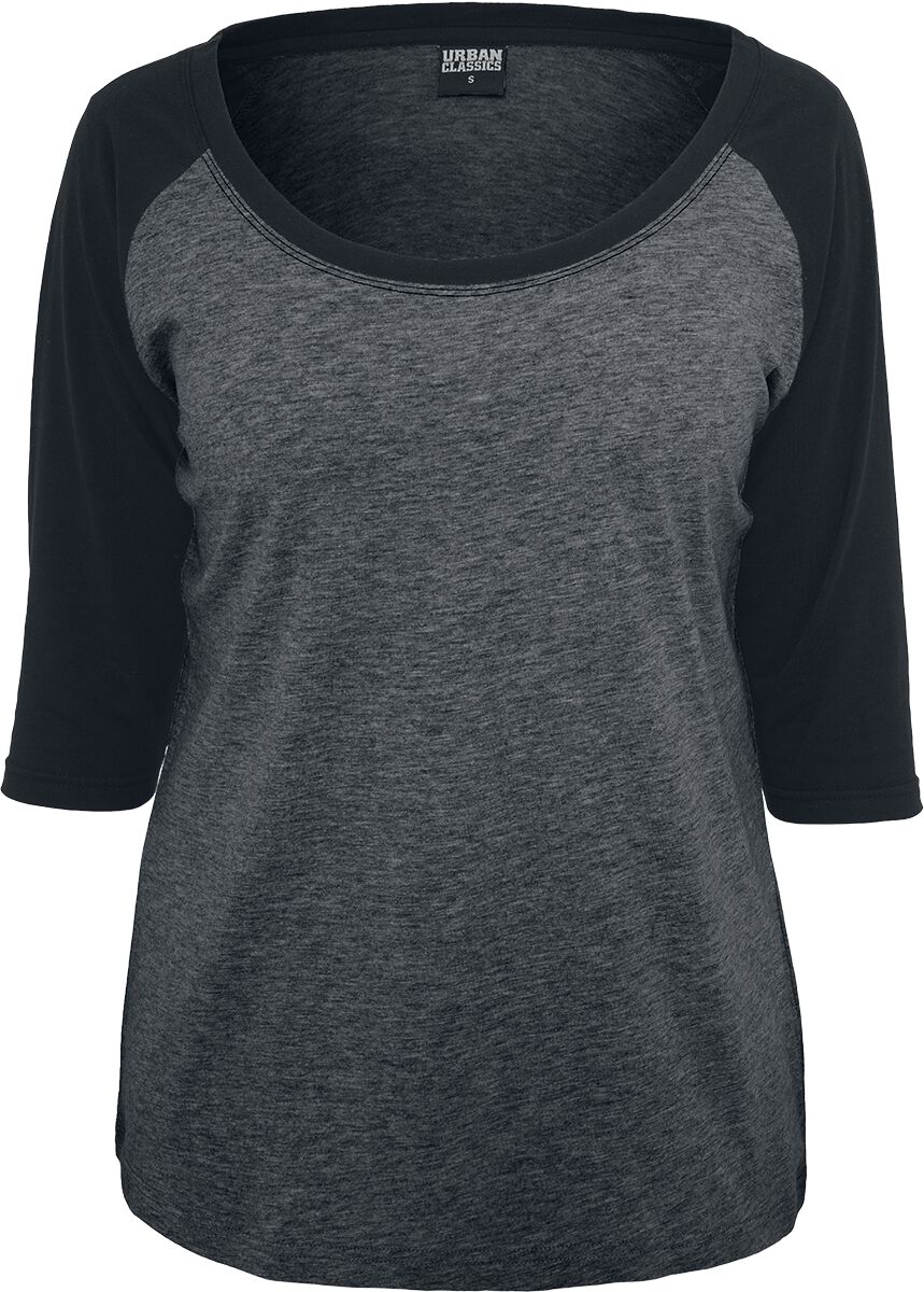 T-shirt manches longues  de Urban Classics - T-Shirt Manches 3/4 Raglan Femme - XS à S - pour Femme - anthracite/noir - Urban Classics