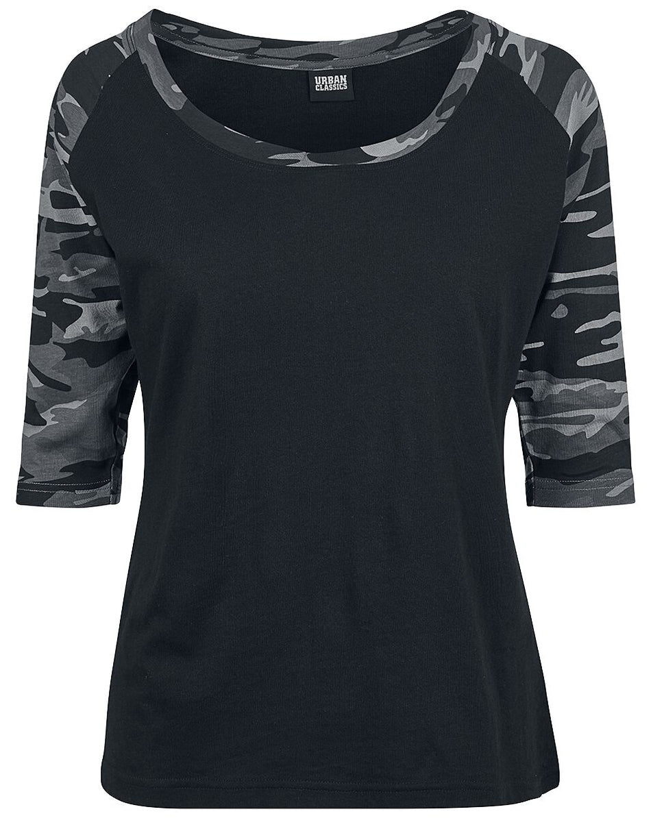 T-shirt manches longues  de Urban Classics - T-Shirt Manches 3/4 Raglan Femme - XS à 4XL - pour Femme - noir/camouflage sombre - Urban Classics