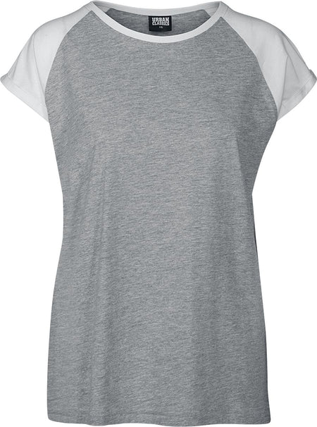 T-Shirt Manches courtes  de Urban Classics - T-shirt Manches Raglan Femme - XS à 5XL - pour Femme - gris chiné/blanc - Urban Classics