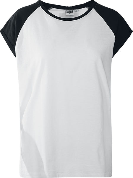 T-Shirt Manches courtes  de Urban Classics - T-shirt Manches Raglan Femme - XS à 4XL - pour Femme - blanc/noir - Urban Classics