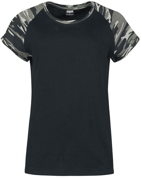 T-Shirt Manches courtes  de Urban Classics - T-shirt Manches Raglan Femme - XS à 5XL - pour Femme - noir/camouflage sombre - Urban Classics
