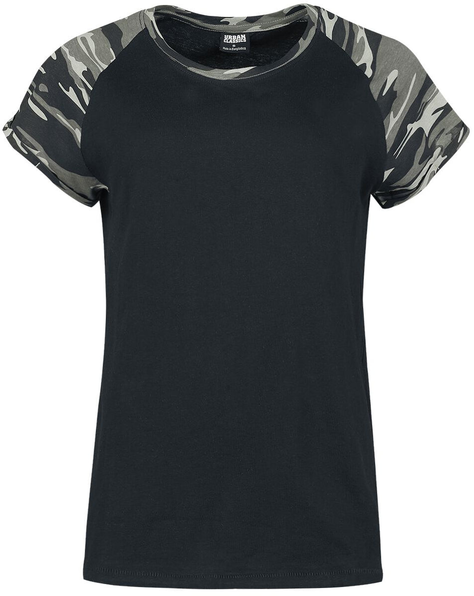 T-Shirt Manches courtes  de Urban Classics - T-shirt Manches Raglan Femme - XS à 5XL - pour Femme - noir/camouflage sombre - Urban Classics