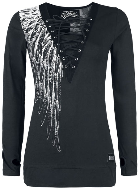 T-shirt manches longues  de Vixxsin - Top Shadow Angel - S à 3XL - pour Femme - noir - Vixxsin