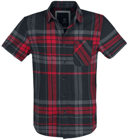Chemise manches courtes  de Brandit - Chemise à carreaux Mike - S à 5XL - pour Homme - noir/anthracite/rouge - Brandit