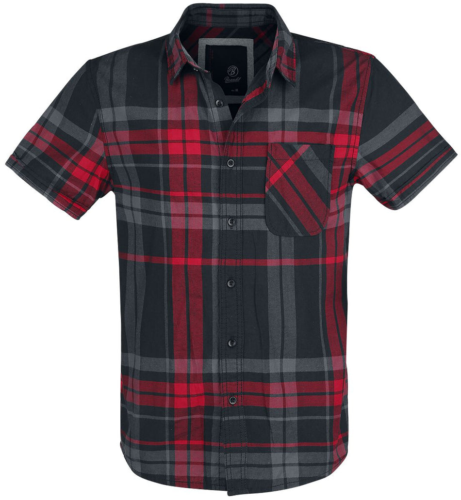Chemise manches courtes  de Brandit - Chemise à carreaux Mike - S à 5XL - pour Homme - noir/anthracite/rouge - Brandit